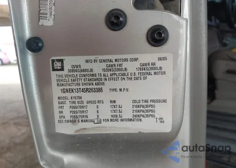 2005 Chevrolet Tahoe Z71 z USA, uszkodzony, nr VIN 1GNEK13T45R263386